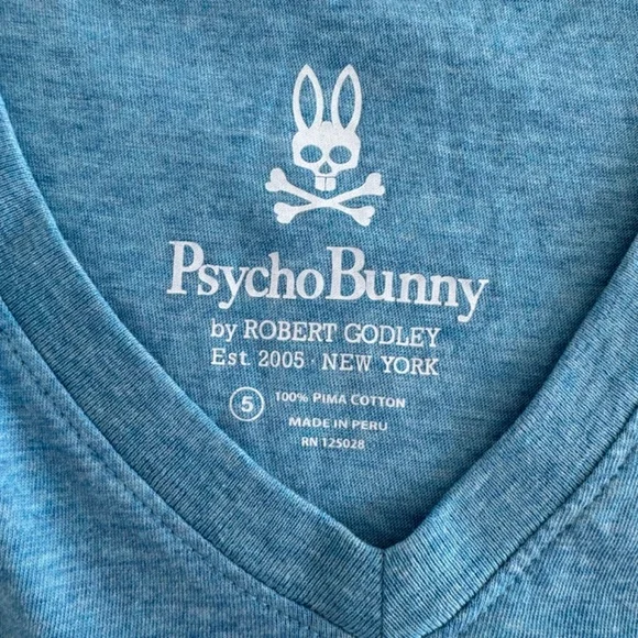 Psycho Bunny Men's Classic V Neck S/S T-Shirt Size Medium Light Blue - Picture 3 of 8